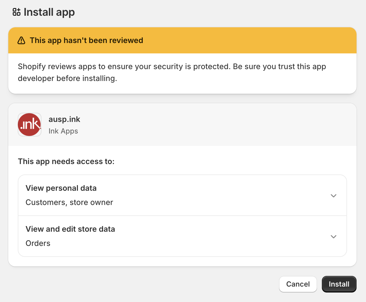 Installation through Shopify App Store