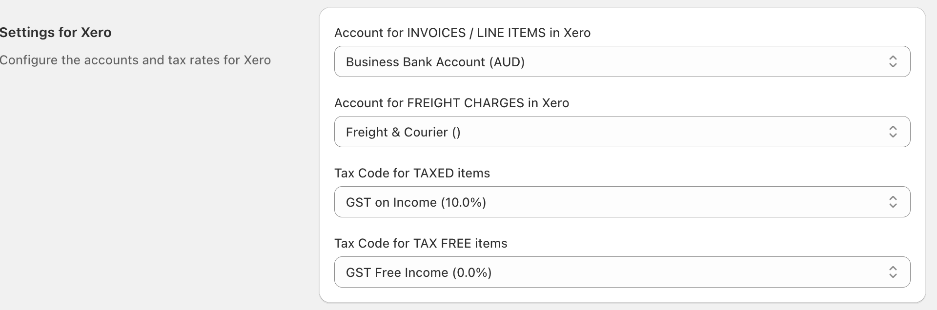 Tax and account configuration